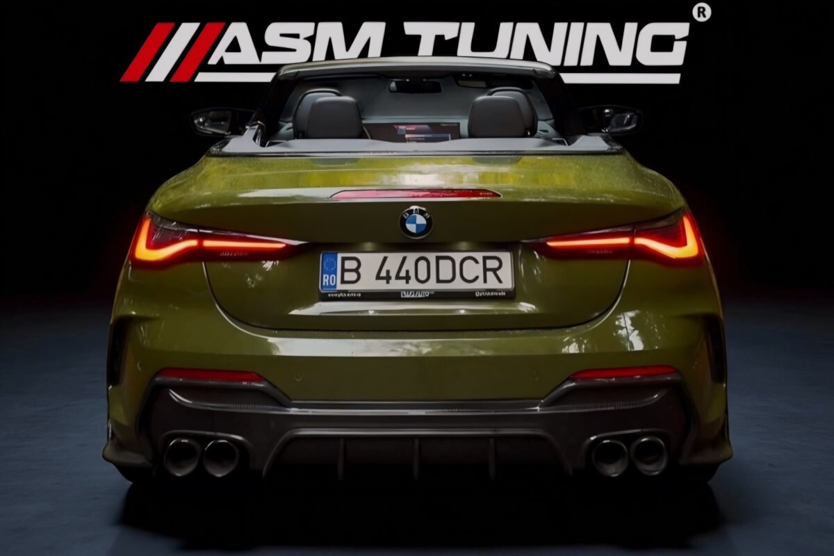 BMW Seria 4 G22 Coupé cu kit complet din carbon: splitter, eleron, difuzor și extensii praguri – colecție ASM Tuning