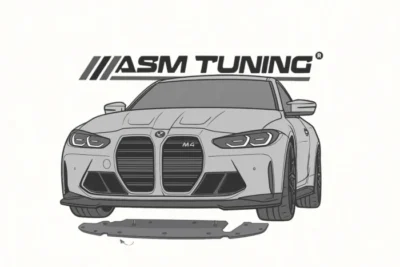 Remontarea tăvii de protecție față după instalarea splitterului din carbon pe BMW M4 – montaj final ASM Tuning România