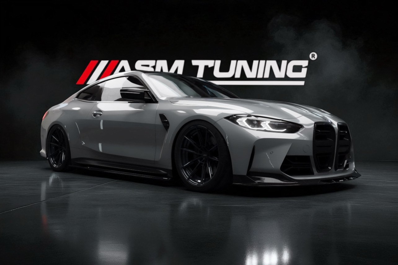 BMW M4 G82 echipat cu kit complet din carbon ASM, jante forjate, downpipe sport – tuning premium în România